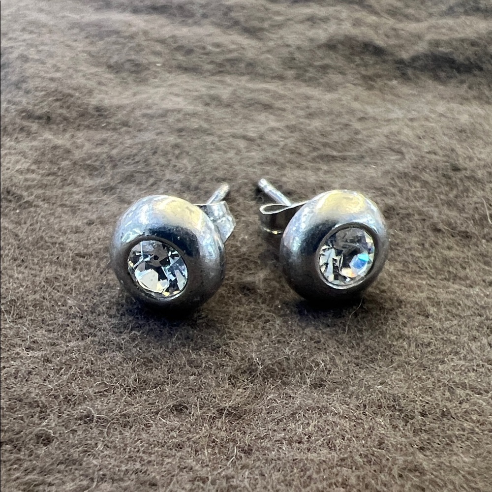 Coach Silver Clear Crystal Stud Earrings - Coach